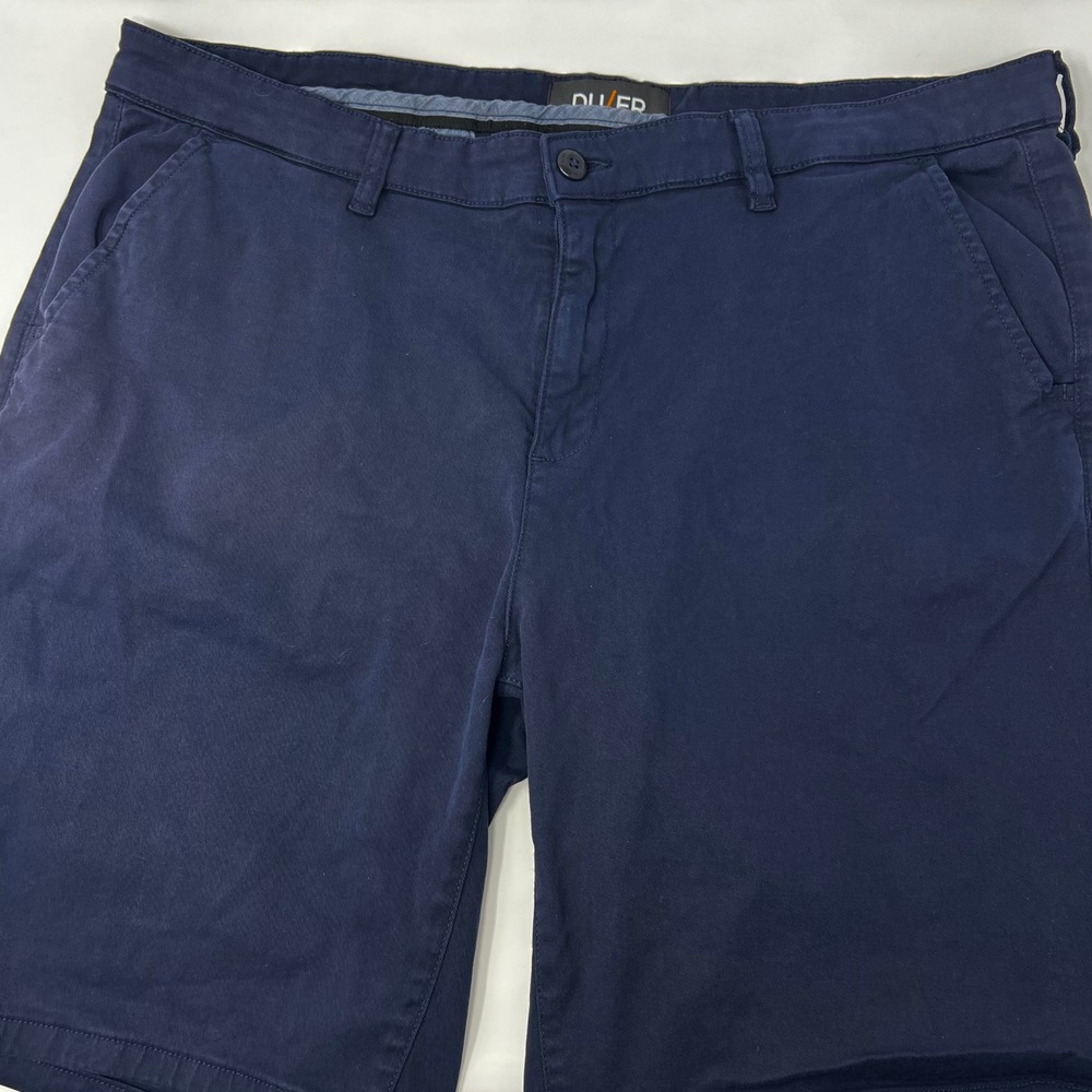 DU/ER Live Free Journey Shorts Mens Size 38 Navy Blue Sapphire 9" Inseam Stretch